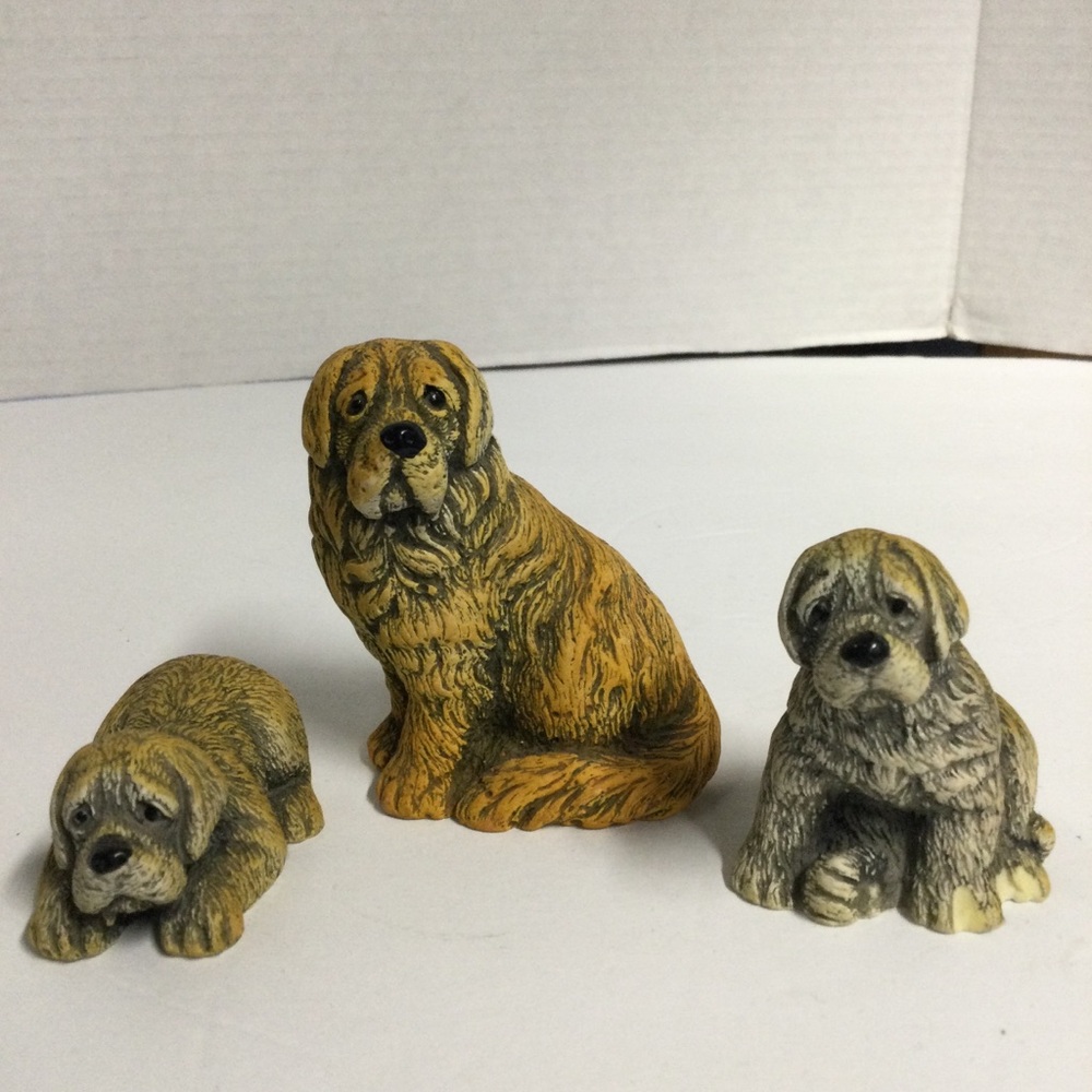 Set of Three Vintage Saint Bernard Dogs Resin Figurines Mom & 2 Pups